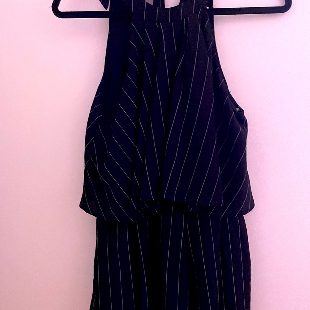 Black Pinstripe Sleeveless Jumpsuit